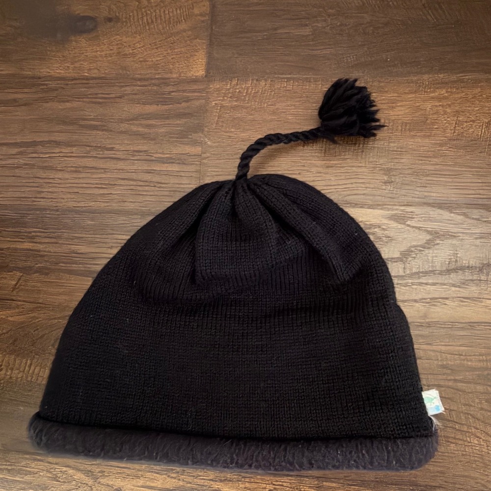 Vintage 90's Turtle Fur Beanie Mens Black Wool Blend Fleece Lined Tassel Vermont